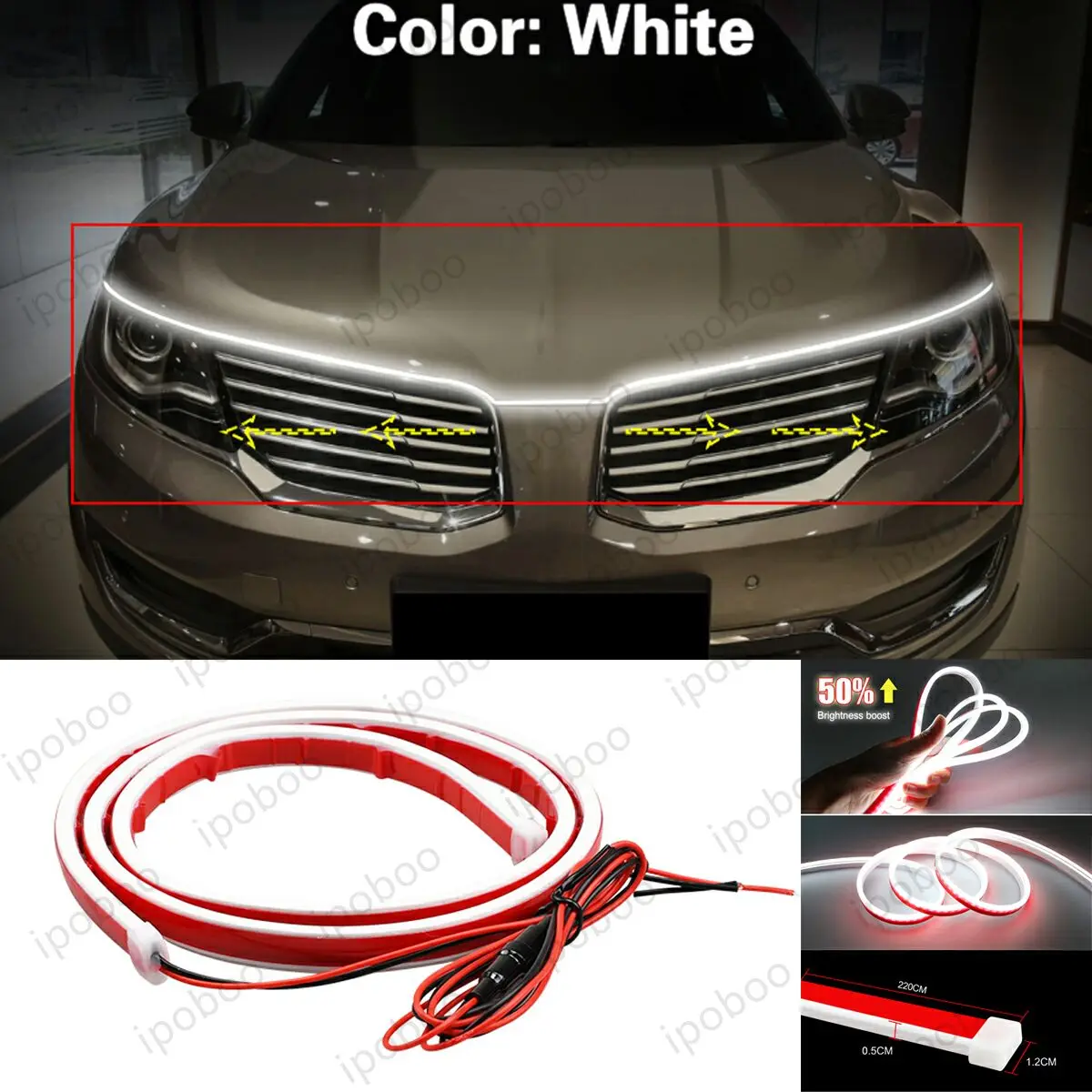 86 "LED هود شرائط مصباح لينكولن MKX 2009-2022 مرنة الديناميكي المسح بدء تشغيل هودبيم عدة غطاء المحرك الديكور الخفيفة #1