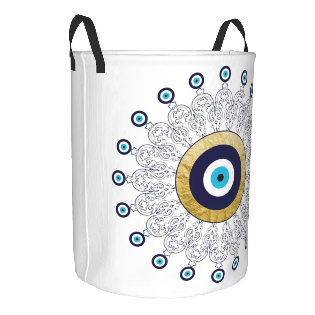 Evil Eye Mandala In Gold And Blue Laundry Basket Foldable Large Clothes Storage Bin Lucky Charm Amulet Baby Hamper