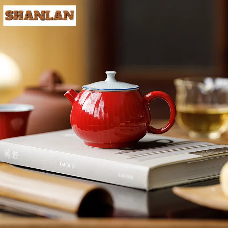 

150ml Red Glaze Hand-painted Double-line Teapot Handmade Tea Infuser Pot Tea Maker Kettle With Ball Hole Chinese Tea Set Gift