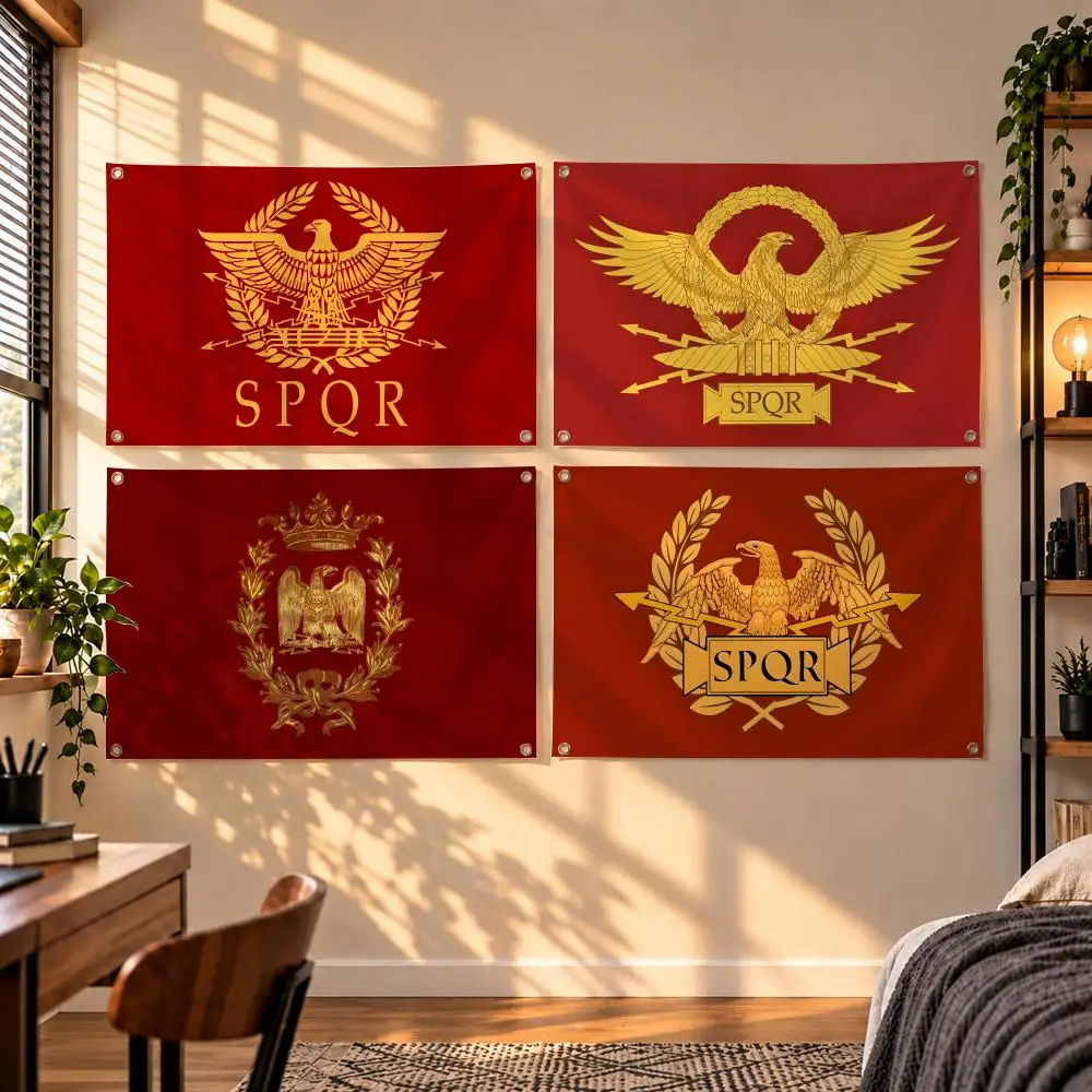 Ancient Roman Heraldic Emblem Gold Imperial Eagle Rome SPQR Flags Indoor Outdoor Wall Hanging Flag Decor Banner Wall Decor