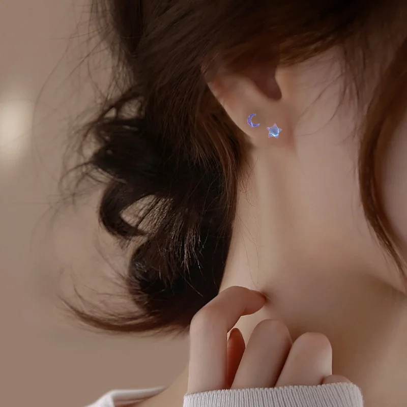 Fantastic Fairy Colorful Star Moon Stud Earrings Set Women Y2K Pink Purple Transparent Cute Earring 2023 New Jewelry Girls Gift