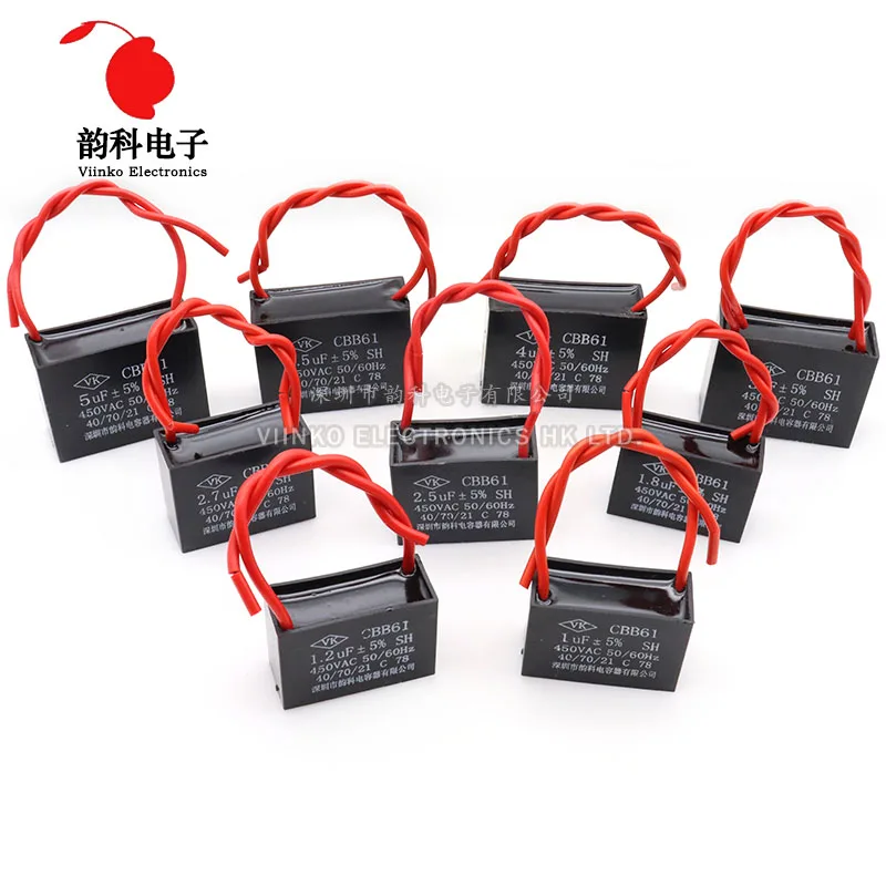 CBB61 450V Fan Start Capacitor 1UF 1.2UF 1.5UF 1.8UF 2UF 2.5UF 3UF 3.5UF 4UF 4.5UF 5UF 6UF 7UF 8UF 10UF 16UF 18UF 20UF 25UF