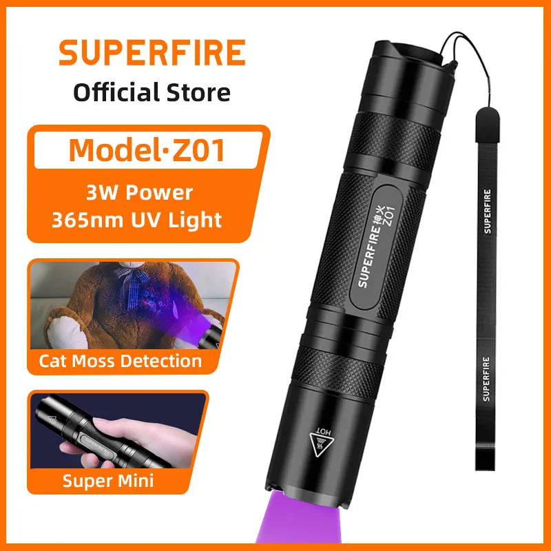 SUPERFIRE Z01 Uv Flashlight Mini Ultraviolet Torch 365nm Portable Aluminum Alloy Led Pet Urine Scorpion Detector Waterproof Lamp