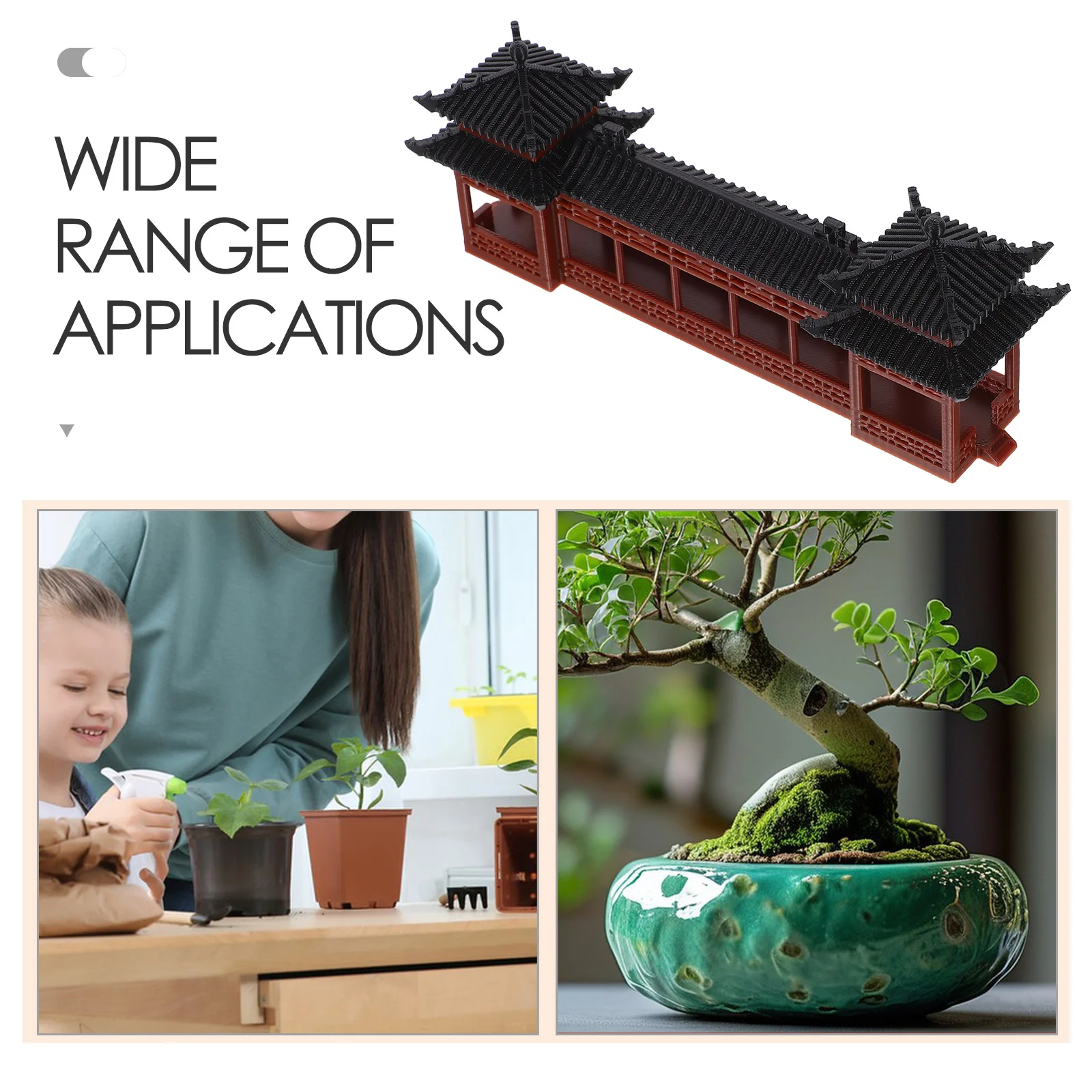 Miniatur-asiatische Architektur, einzigartiger Pavillon, Korridor, Kunststoff, antikes Gebäude für Mikrogarten-Dekor im chinesischen Stil