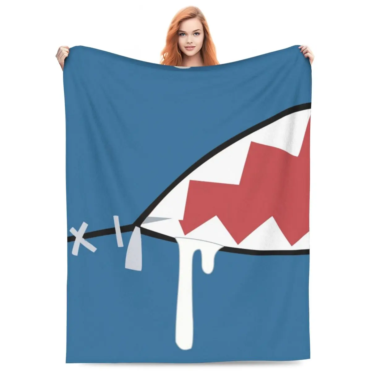 Gawr Gura Shark Mouth Blanket Flannel Sofa Throw Blanket Super Soft for Home Bedroom Throws Bedspread Quilt