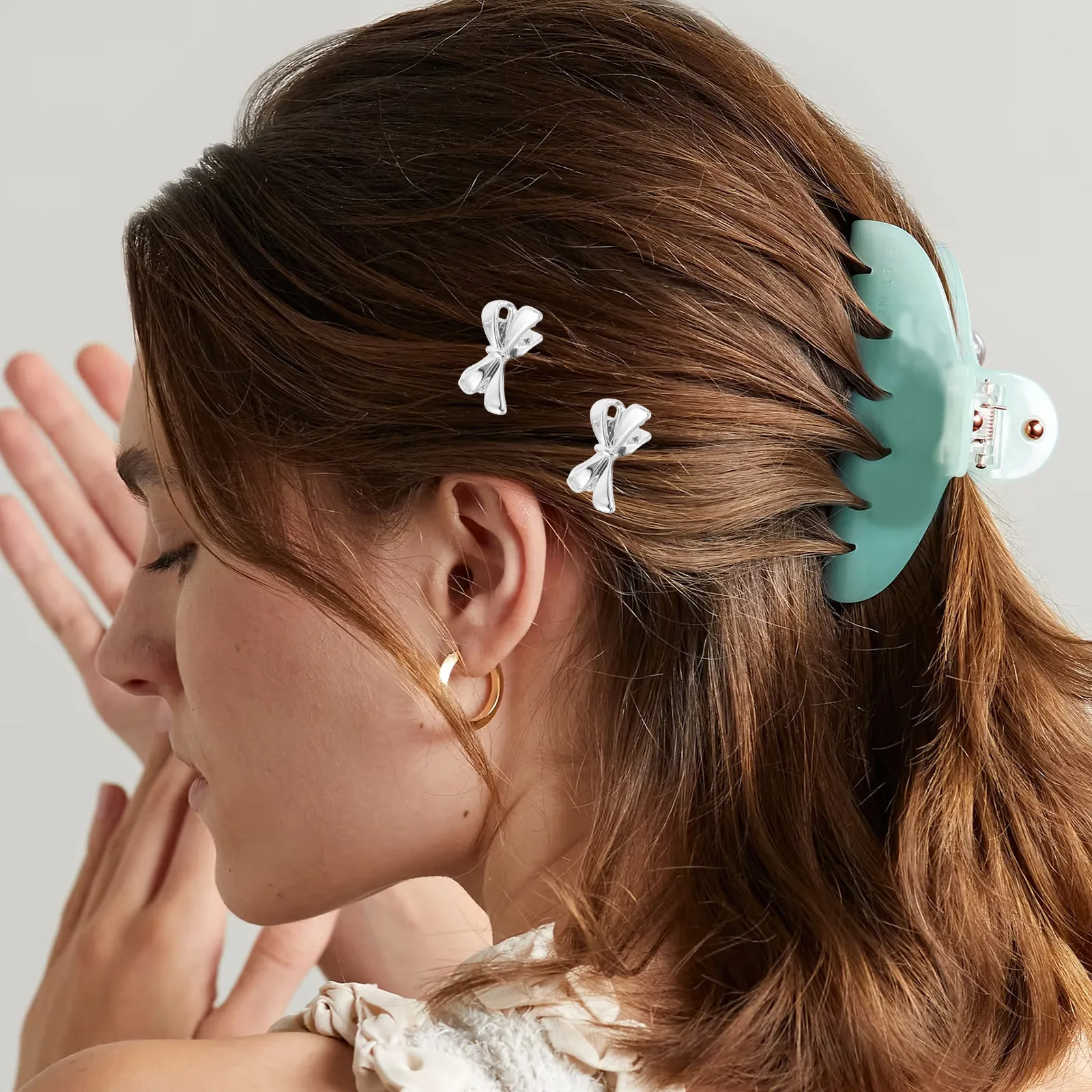 60 قطعة مقاطع الشعر Bowknot الفضة دبابيس الشعر الصغيرة الأنيقة للنساء الفتيات الانفجارات الصغيرة مخلب كليب الزفاف حفلة موسيقية اكسسوارات #6