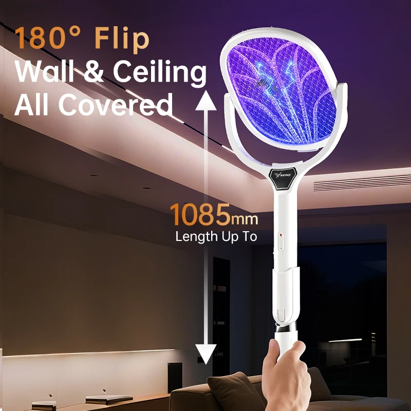 YAGE Electric Fly Swatter 3-in-1 Retractable Mosquito Racket Rotating Head Bug Zapper Indoor Outdoor Pests Killer with UV Light