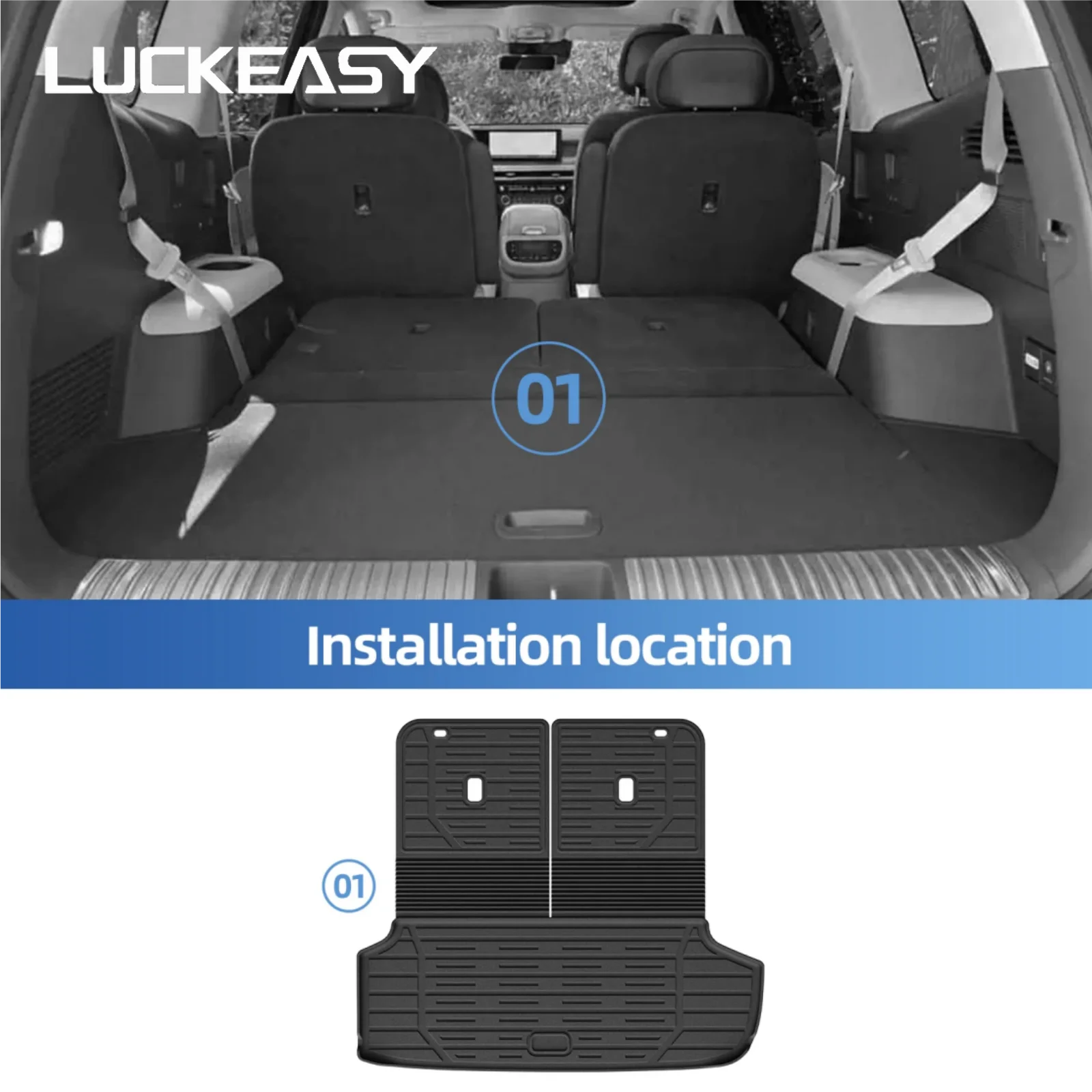 LUCKEASY for Hyundai IONIQ 9 2026 (7seats US Version) Car Cargo Liner Trunk Backrest Pad TPE 3D Waterproof All Weather BLACK