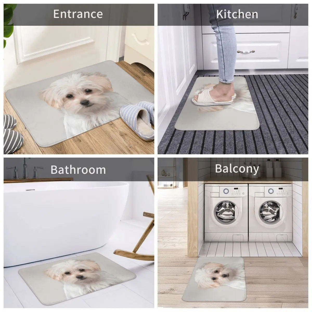 Adorable Maltese Pup Non-Slip Carpet Doormat Living Room Bath Mat Welcome Floor Rug