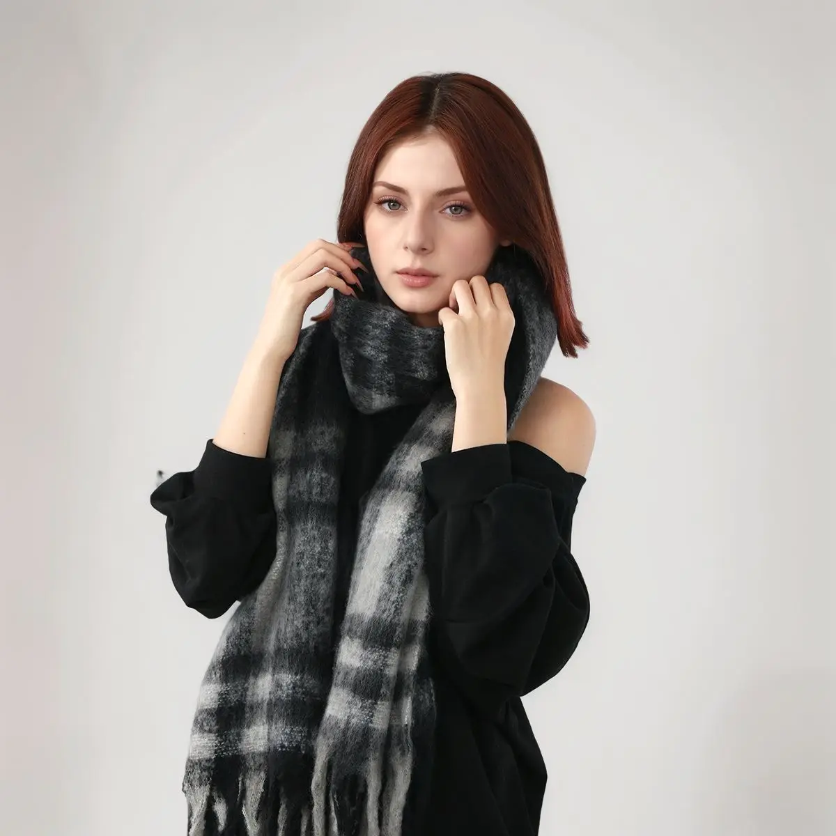 Neuer Leoparden-Kaschmirschal für Damen, Winter, hält warm, modischer kariertes, langer Schal, Damen-Wickel, dicker Pashmina, für den Außenbereich – Detail 7