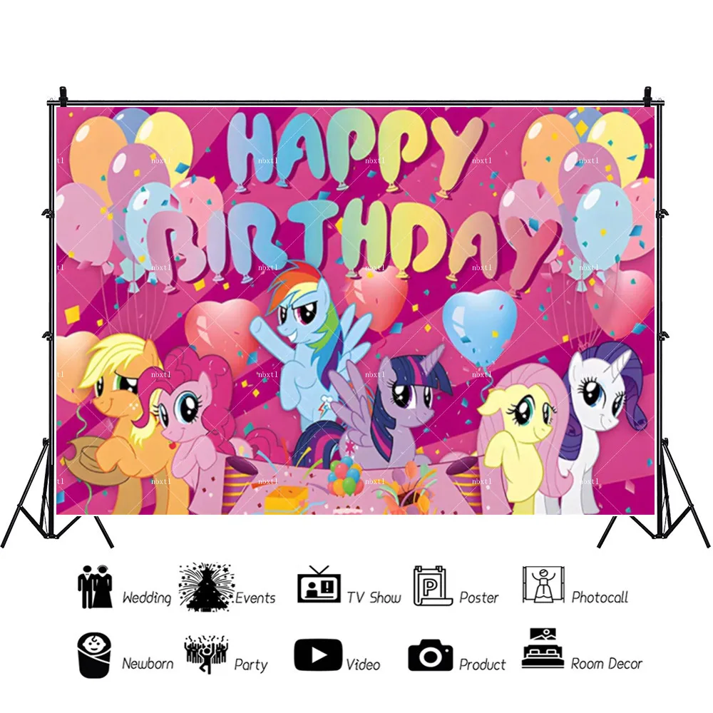 My Little Pony Cartoon Theme Background Children's Birthday Party Decoration Gift Baby Shower Magic Banner Photography Props