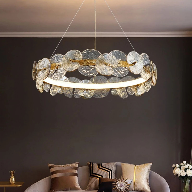 โมเดิร์นโคมไฟระย้าสําหรับห้องนั่งเล่นห้องนอน Lotus Leaf Decor LED จี้โคมไฟโต๊ะรับประทานอาหารห้องครัวแหวนโคมไฟในร่ม