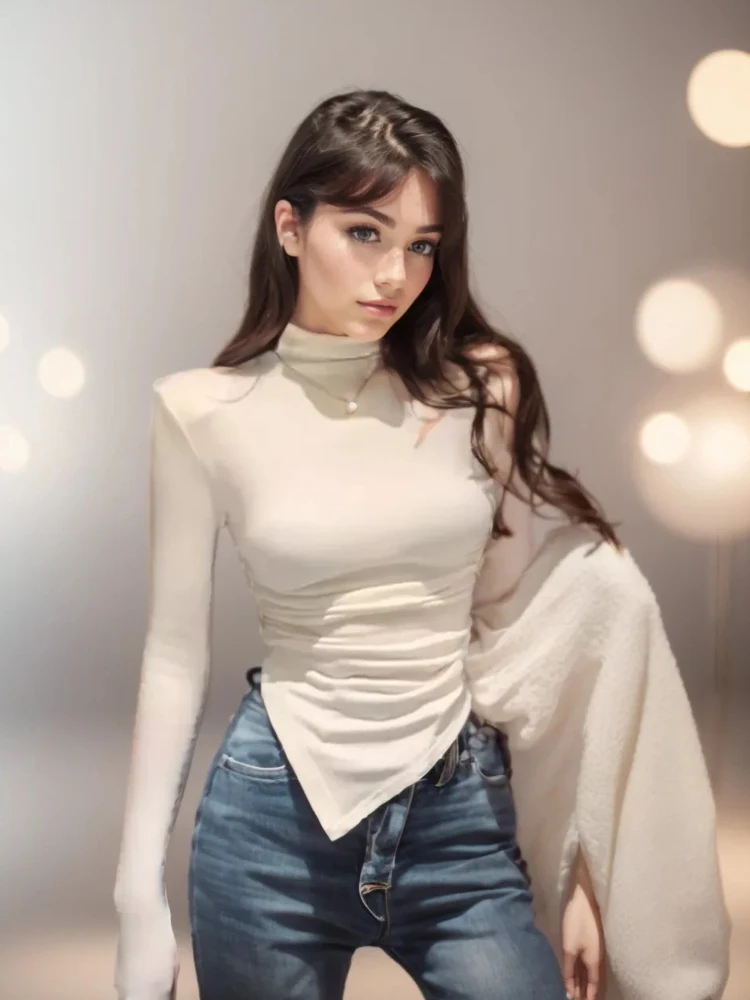 

Zadily 2026, весенняя минималистичная женская водолазка с подкладкой на плечах, асимметричный подол, облегающая повседневная футболка с длинными рукавами