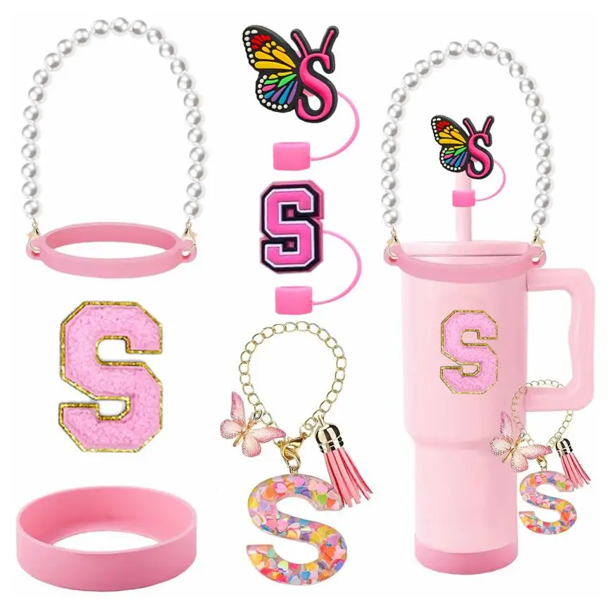 Cup Accessories for  cup Water Bottle Handle Strap 0.32in Letter Straw Cover Silicone boot Initial Handle Charm Letter Sticker f