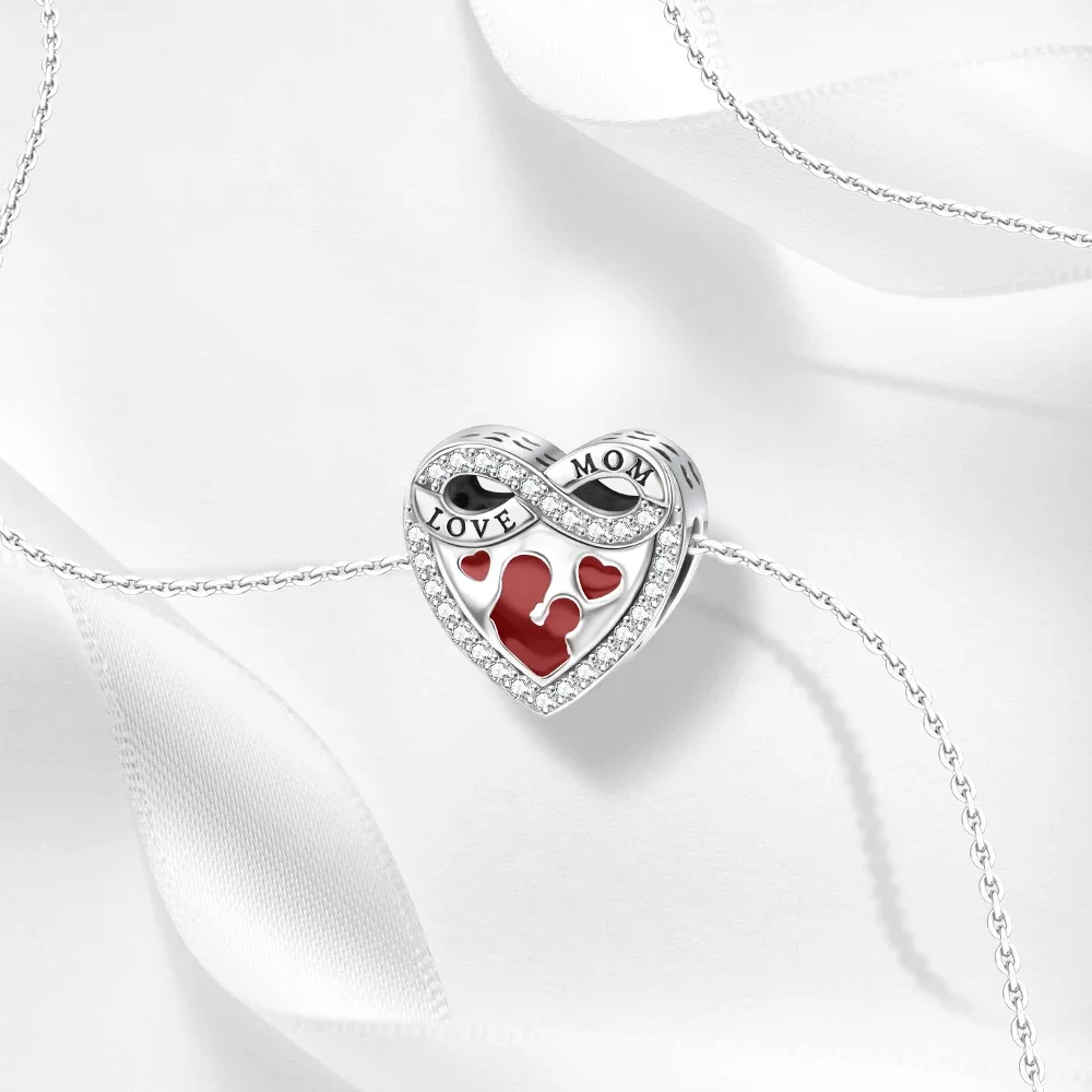 Ciondolo con ciondolo in argento sterling 925 a forma di cuore, amore, casa delle madri, famiglia, perline, adatto per braccialetti, gioielli fatti a mano, regali fai da te