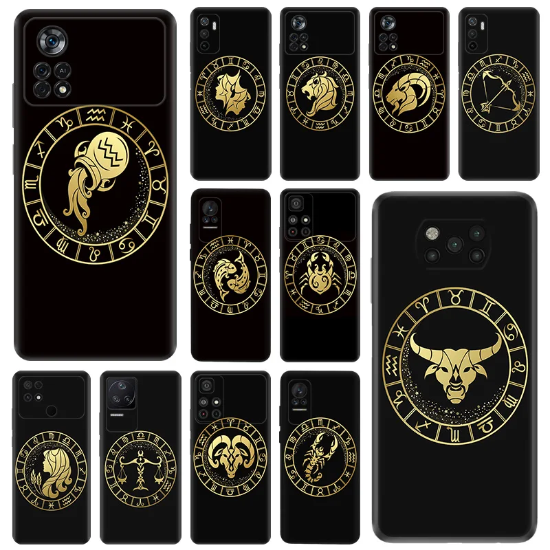 Black Matte Phone Case For Xiaomi Poco C61 M5 M5s X5 Pro 5G C51 C50 C40 X4 X3 F5 M4 M3 F3 GT Soft 12 Zodiac Pisces Scorpio Cover