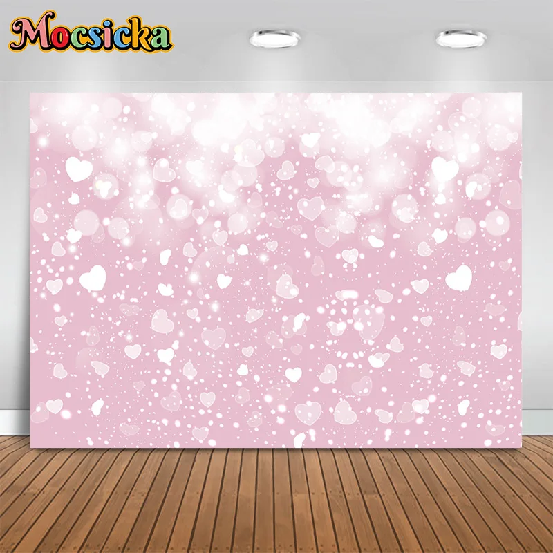 Mocsicka Photography Background Pink Glitter Heart Decor Backdrop Princess Girl Birthday Party Adult Kids Photo Studio Banner