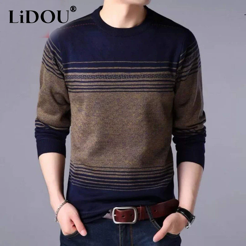 

Autumn Winter Casual Loose Vintage Striped Sweaters Man Long Sleeve All Match Pullover Male Keep Warm Fashion Gentmen Clothes