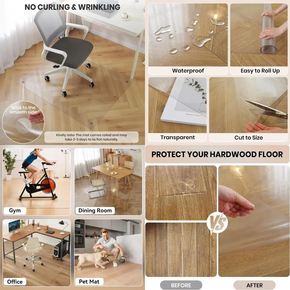 

Большой коврик для стула из твердой древесины 48x96, прозрачная пластиковая защита пола, сверхпрочный для дома и офиса