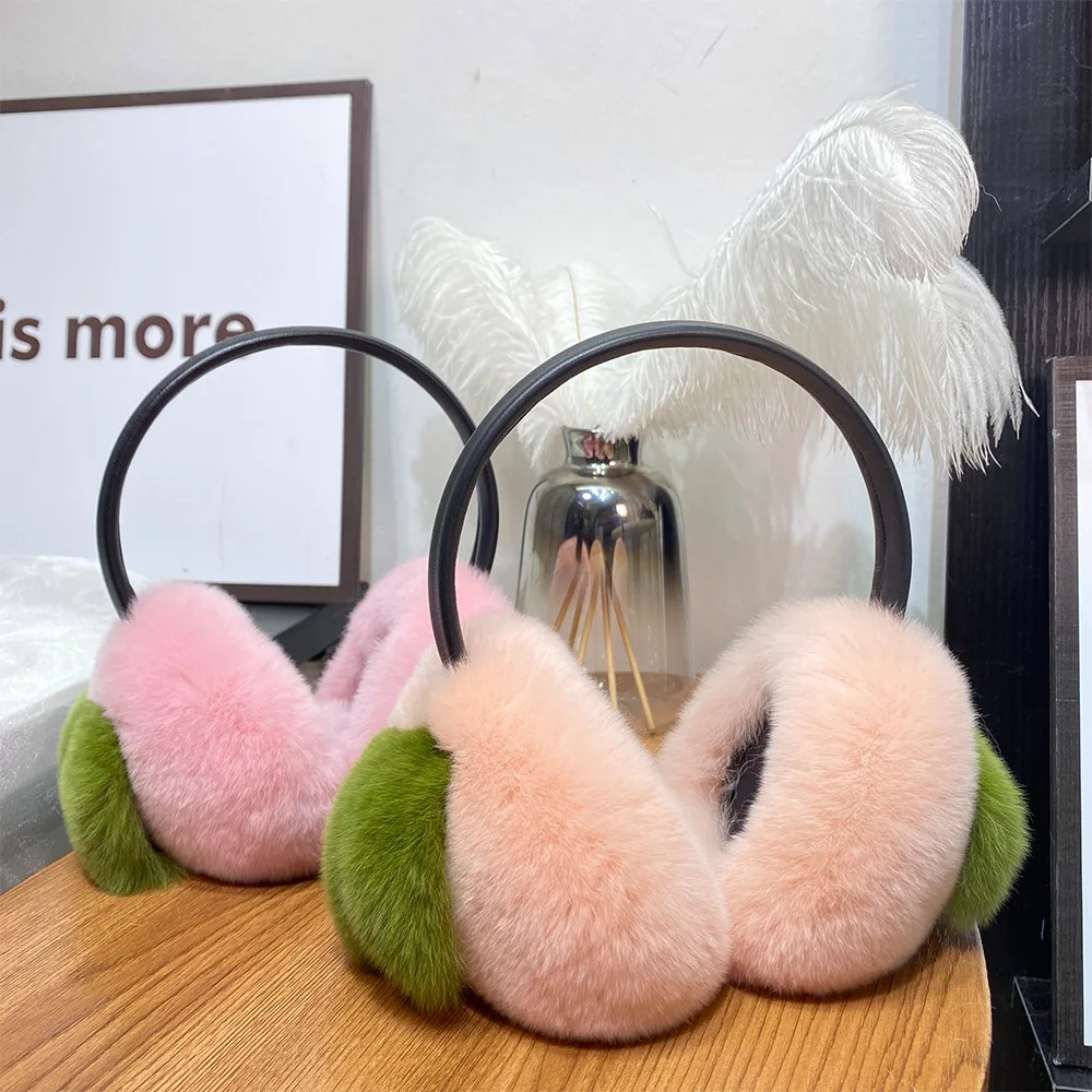 Natural 100% Rex Rabbit Fur Earmuff Women\'s Autumn and Winter Warm Earmuffs Ear Cover Ear Warmer  Ear Muffs Winter Ear Warmers