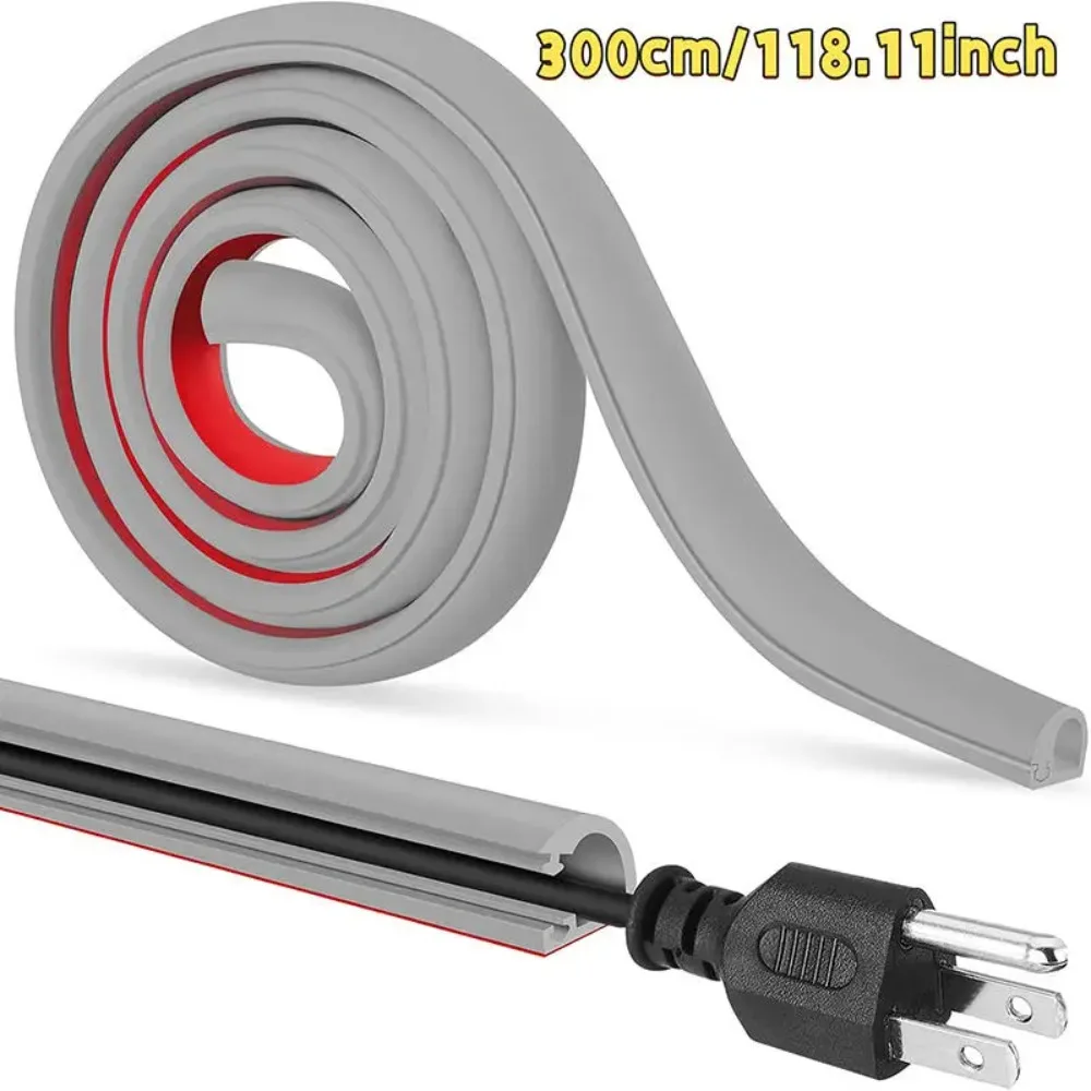 2M/3M Arc Anti-extrusion Floor Cord Cover Self-Adhesive Power Extension Wiring Duct Cable Protector Home Wire Organizer