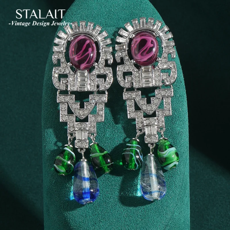 

Vintage White Zircon Dangle Large Earrings Green Glass Statement Gift Luxury Quality Jewelry Wedding Accessories For Women 2025