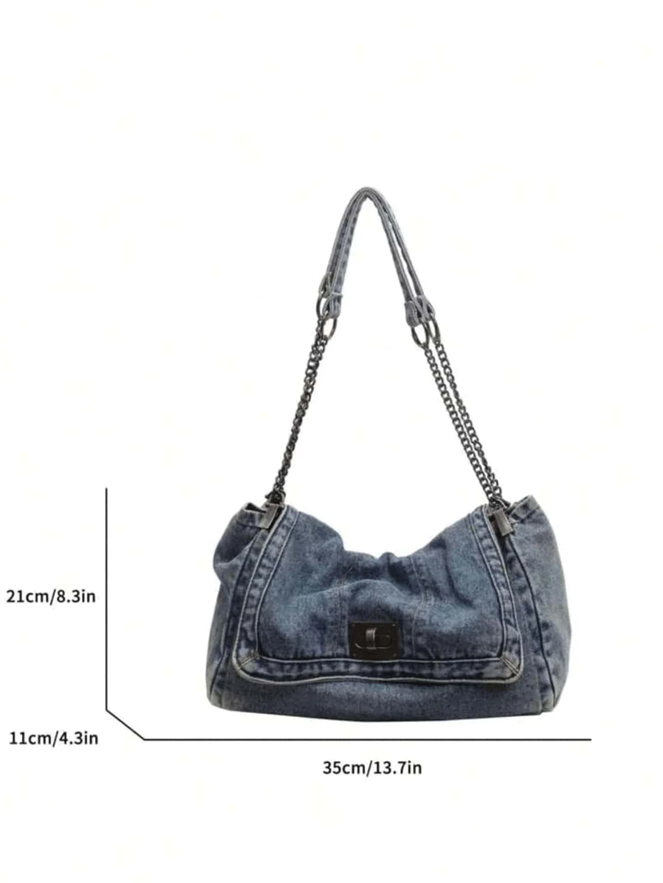 Retro Casual Denim Damen Tasche Neue Senior Kette Umhängetasche Große Kapazität Pendler Einkaufstasche – Detail 2