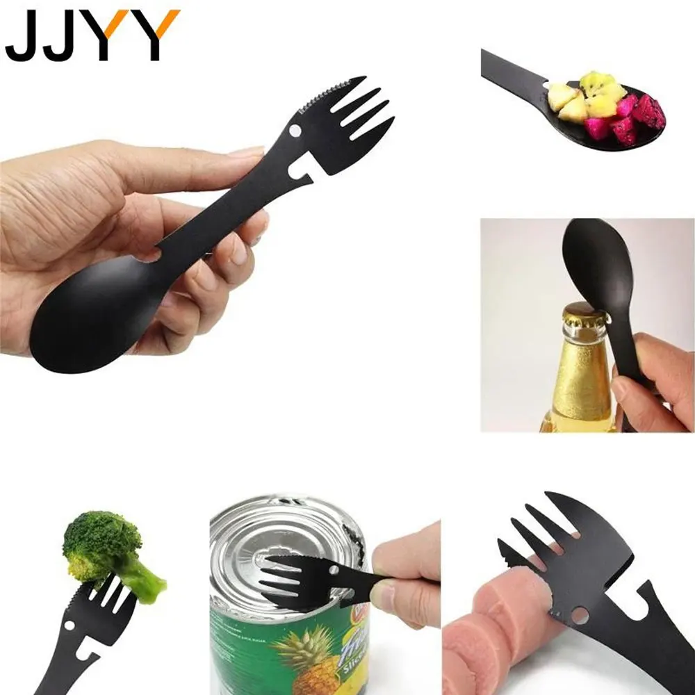 Multifunctional Fork Spoon 5 In 1 Spoon EDC Bottle Opener Can Opener Stonego Outdoor Camping Portable Tableware Fork Spoon