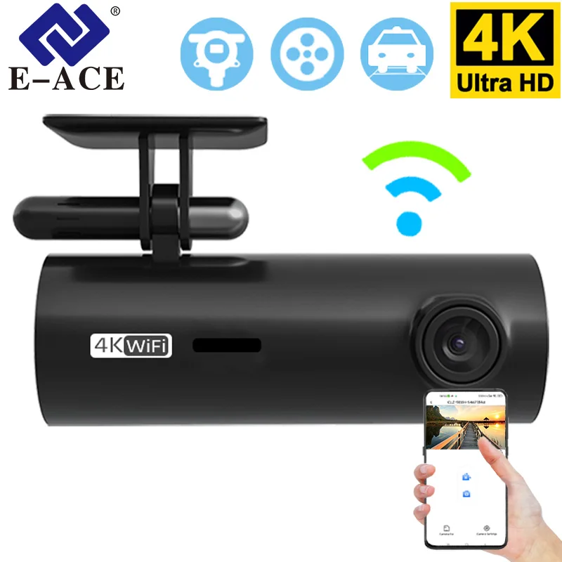 E-ACE 4K HDR WiFi Smart Dash Cam for Car DVR Camera Video Recorder Auto Night Vision WDR Voice Control Wireless 24H Parking Mode