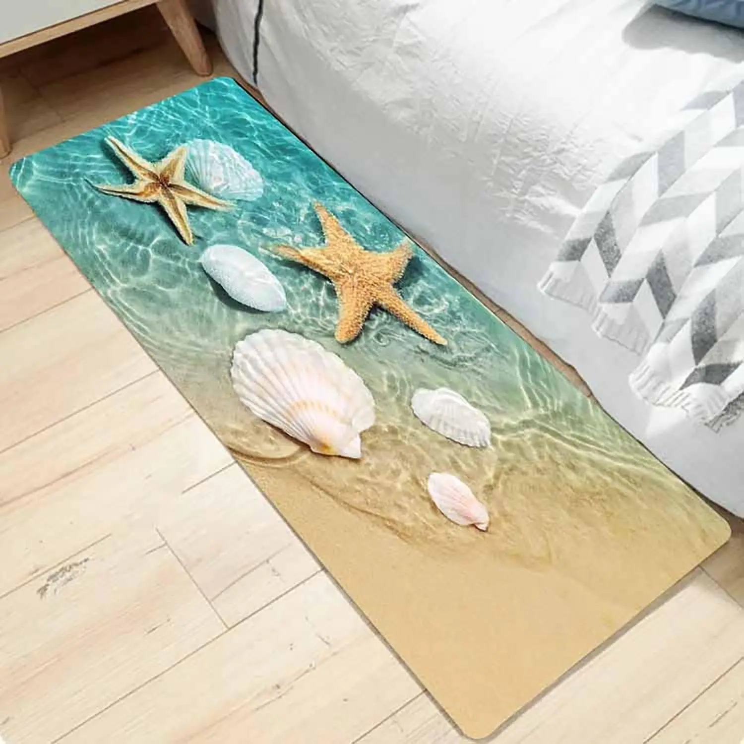 Ocean Beach Scallop Starfish Kitchen Mat Home Decor Carpet for Living Room Bedroom Bedside Foot Pad Non-slip Bathroom Doormat