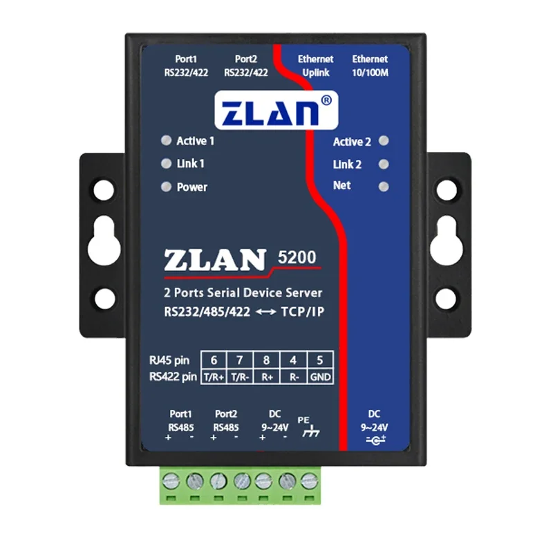 2 channels 485 serial port Comm. Svcs. dual serial p-ort 232/422 to Ethernet port TCP/IP dual network p-ort