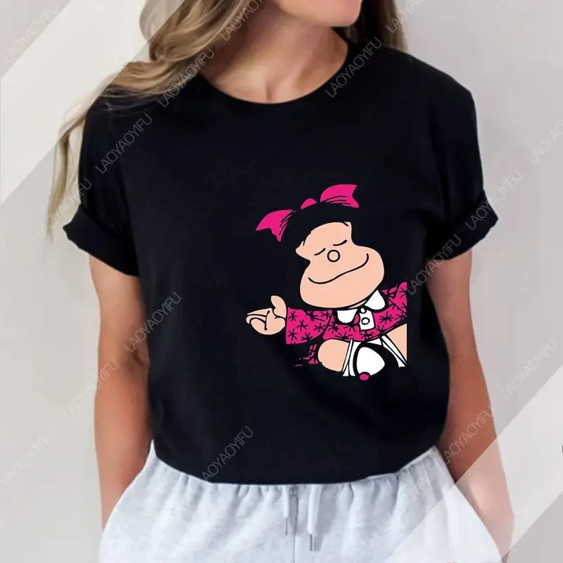 Y2K Aesthetic Unisex T Shirt Mafalda Kawaii Cartoon Graphic Retro Streetwear Cotton Funny Anime Casual Daily Short Sleeve Tee
