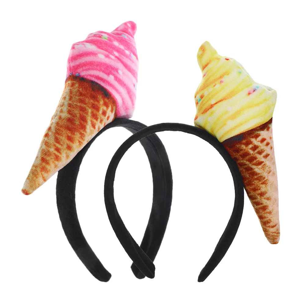 

2 Pcs Ice Cream Headband Women Hair Accessories Yellow Color Comfortable All Day Wear Spa Skincare Face Wash Makeup