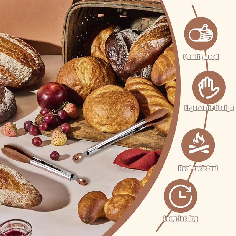 2 упаковки деревянных щипцов из орехового дерева для приготовления пищи, деревянные щипцы для салата 12 и 9 дюймов для сервировки, кухонная утварь из нержавеющей стали-A68X