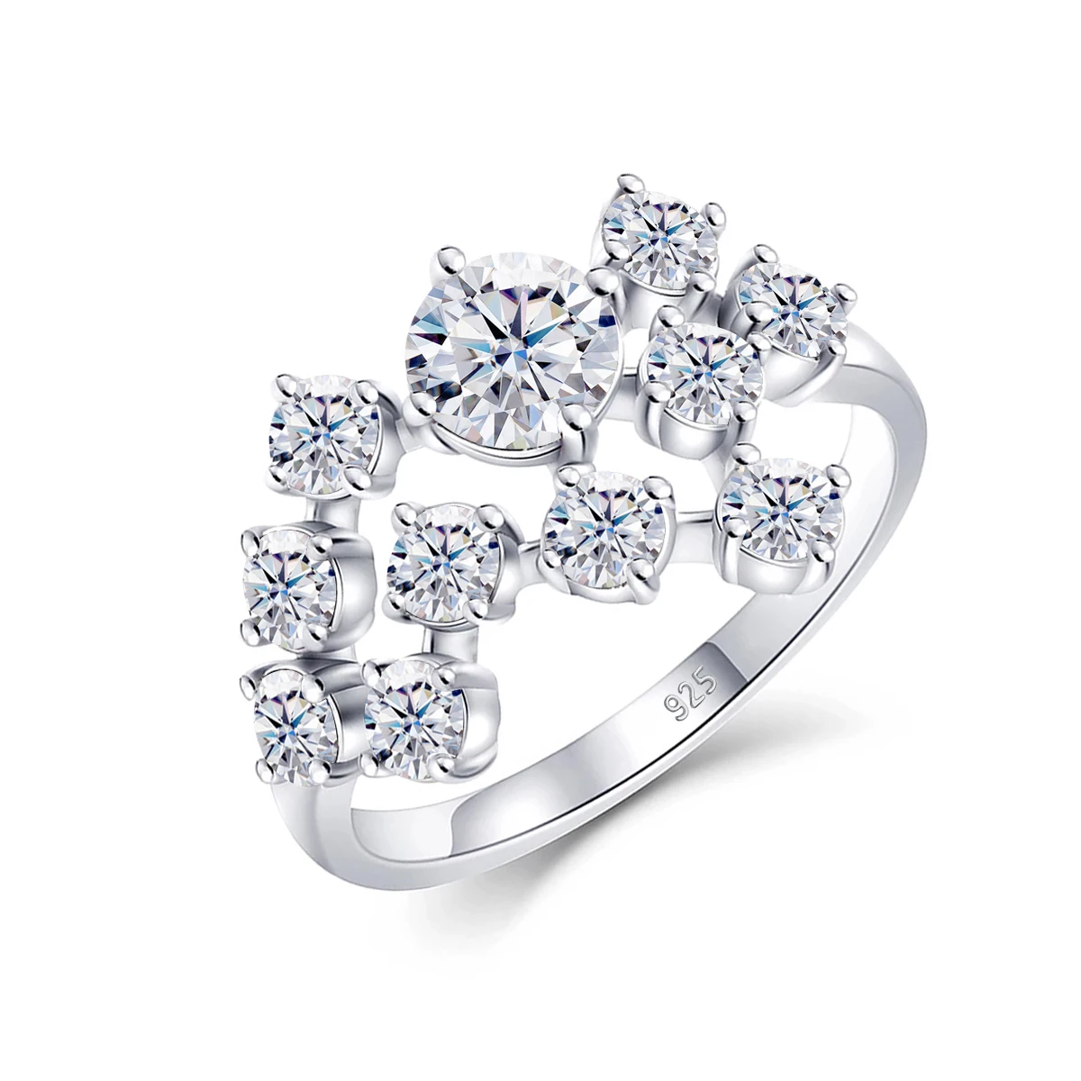 Trendige Moissanit-Ringe mit vielen Steinen in D-Farbe, zertifizierter Luxus-Designerschmuck für Frauen, funkelndes, einzigartiges Geschenk für Damen. – Detail 6