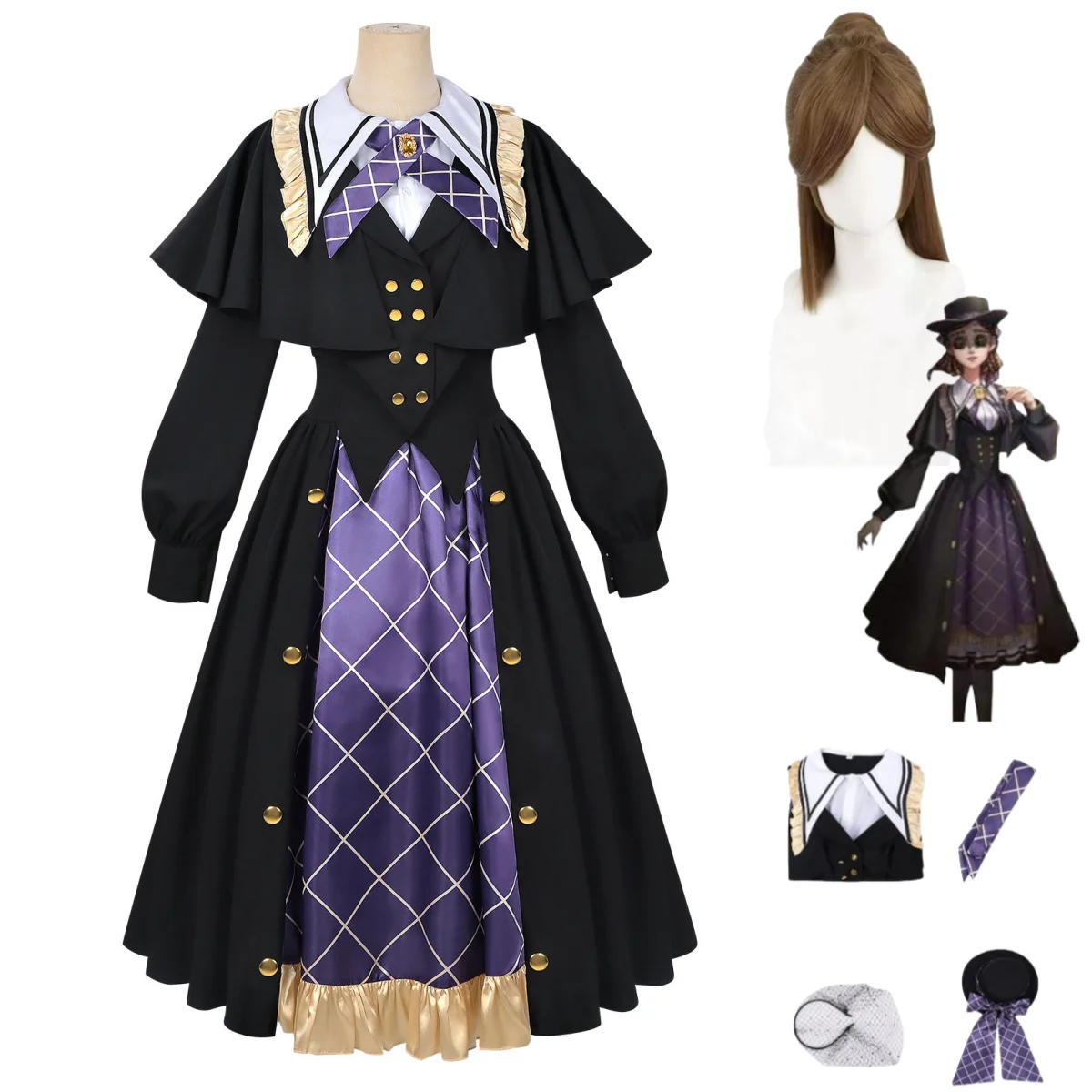 Anime Game Identity ⅤSurvivors Vera Nair Perfumer Cosplay Costume Café Black Evening Dress Hat Wig Woman Sexy Carnival Suit