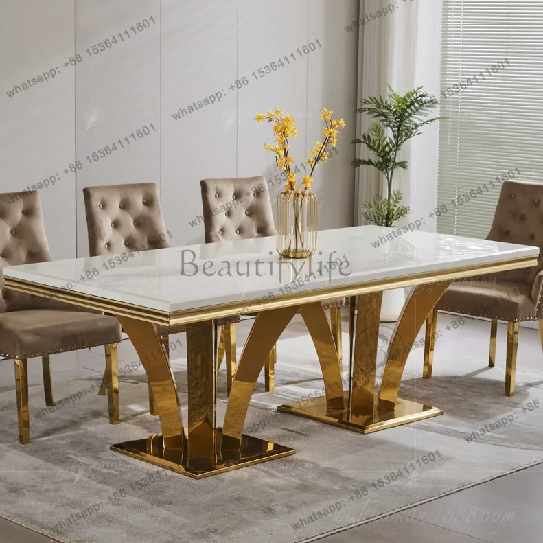 Light luxury high-end dining table rectangular marble gold cross-border furniture
