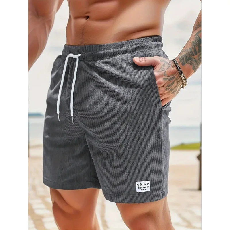 Sommer Herren Cord-Sweatpants Lässige Shorts Herren Strandshorts Basketball Kurze Hosen Einfarbig Etikett Sportbekleidung Herren