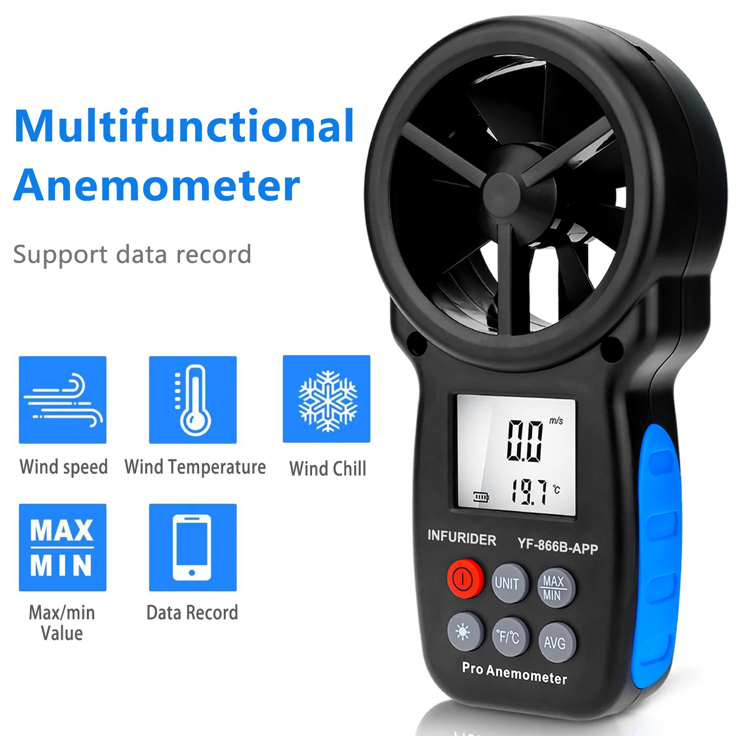 

Портативный анемометр HoldPeak 866B-APP с Bluetooth-цифровой измеритель скорости ветра, расхода воздуха и температуры-для ОВКВ, улицы, парусного спорта