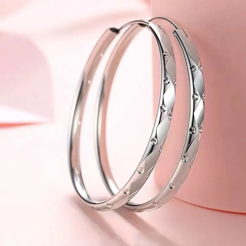 3/4/5/6CM 925 Sterling Silver Big Round Hoop Earrings For Women Fashion Party Luxury Quality Jewelry Accessories Christmas Gift