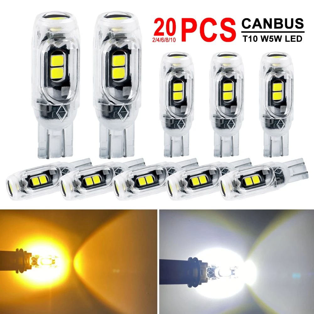 2/4/6/10 PCS Strobe Flash T10 W5W LED Bulb CANBUS No Error 12V 2835-5SMD 6500K Bright White Car Interior Dome Wedge Side Lights