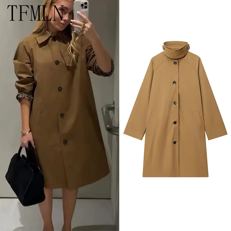 

TFMLN осенние новые модные длинные ветровки пальто женские с длинным рукавом свободные куртки на пуговицах винтажные карманы модная шикарная одежда
