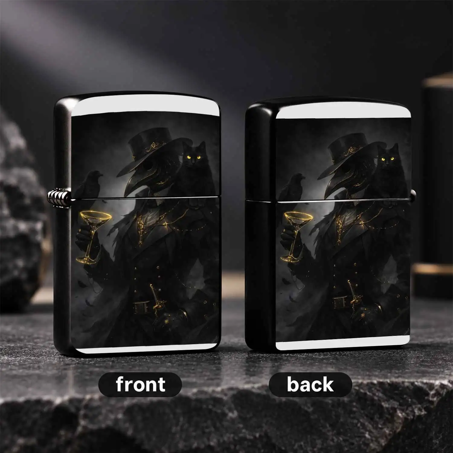 Dark Retro Plague Doctor Lighter With Delicate Gold Foil Inlay, Atmospheric Art Illustrated Trendy Decor, Stylish Creative Portable Ornament, Perfect Gift For Collectors And Loved Ones For Various Daily Occasions A Humorous And Interesting