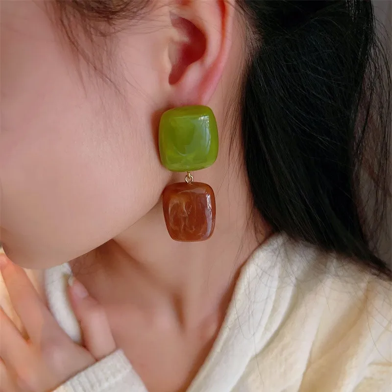 Statement Fashion Resin Geometric Drop Earrings Personality New Red Blue Green Big Pendientes Mujer