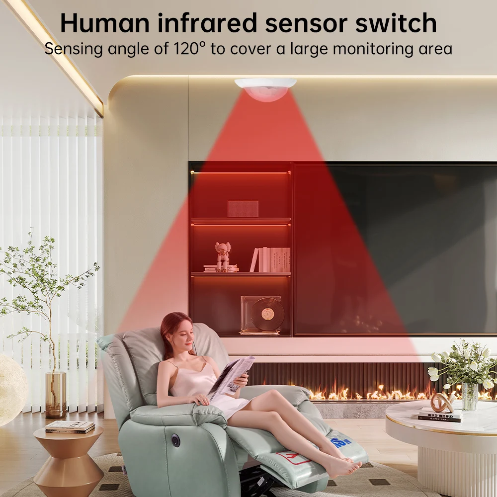 Não ajustável Delay Embedded Human Infrared Sensor Switch, controle de luz opcional, AC110 a 240V, ângulo 120 °