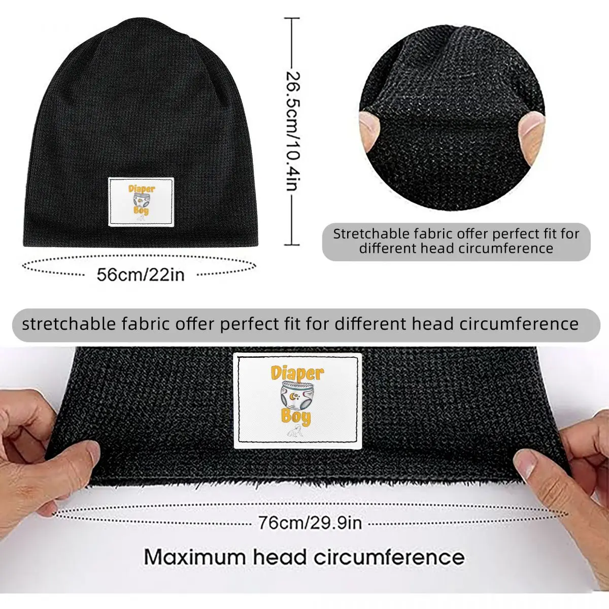 Diaper Boy Waffle Knit Fleece Lined Beanie with PU Leather Patch Unisex Warm Winter Soft Cap