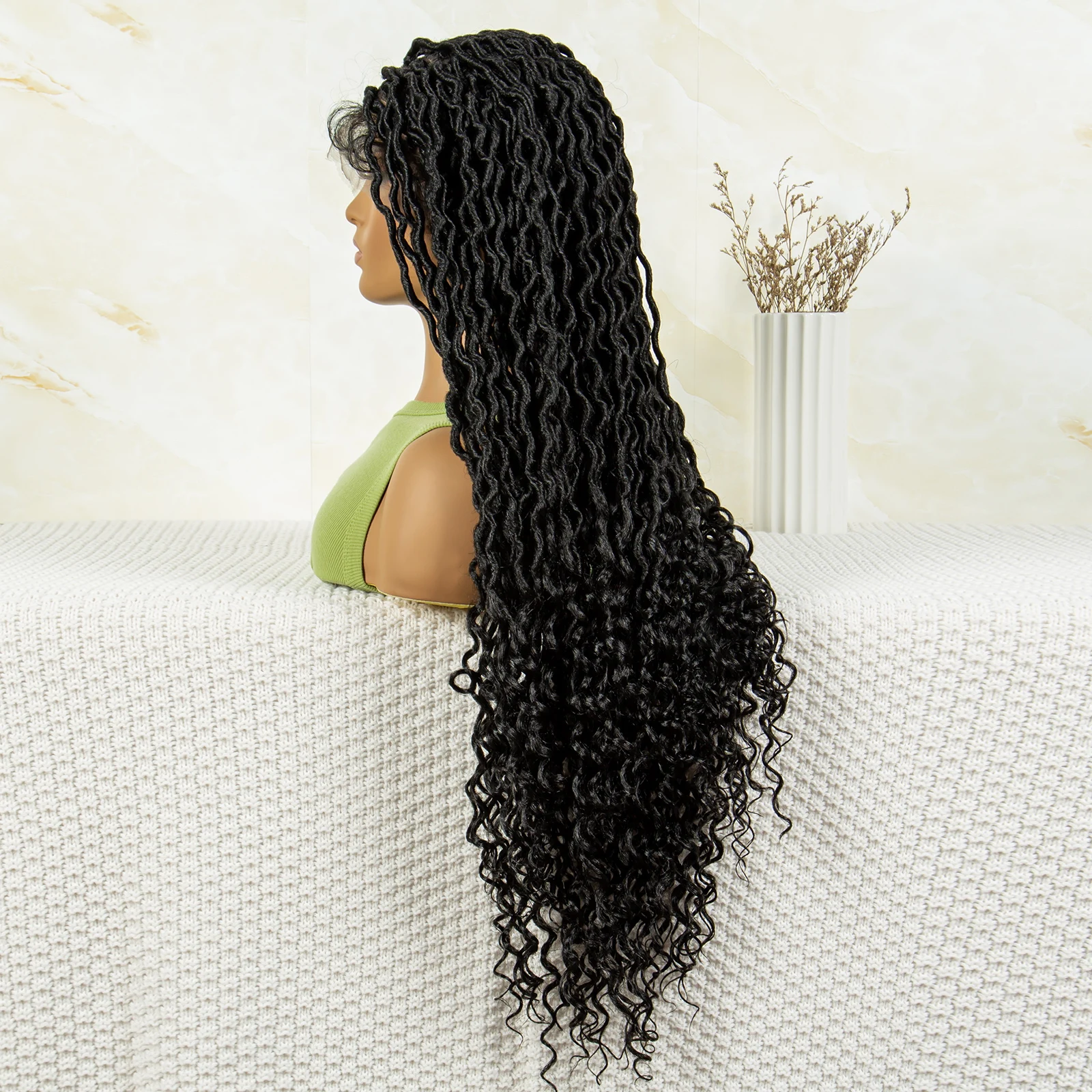 Pelucas de rastas delanteras de encaje con cabello trenzado de bebé para mujeres africanas, pelucas cuadradas sin nudos, pelucas rizadas trenzadas sintéticas, 32 en caja