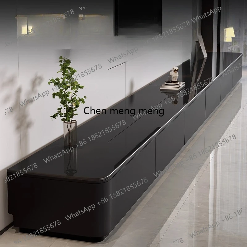 

TV cabinet floor-to-ceiling living room household small apartment light luxury coffee table combination black solid wood