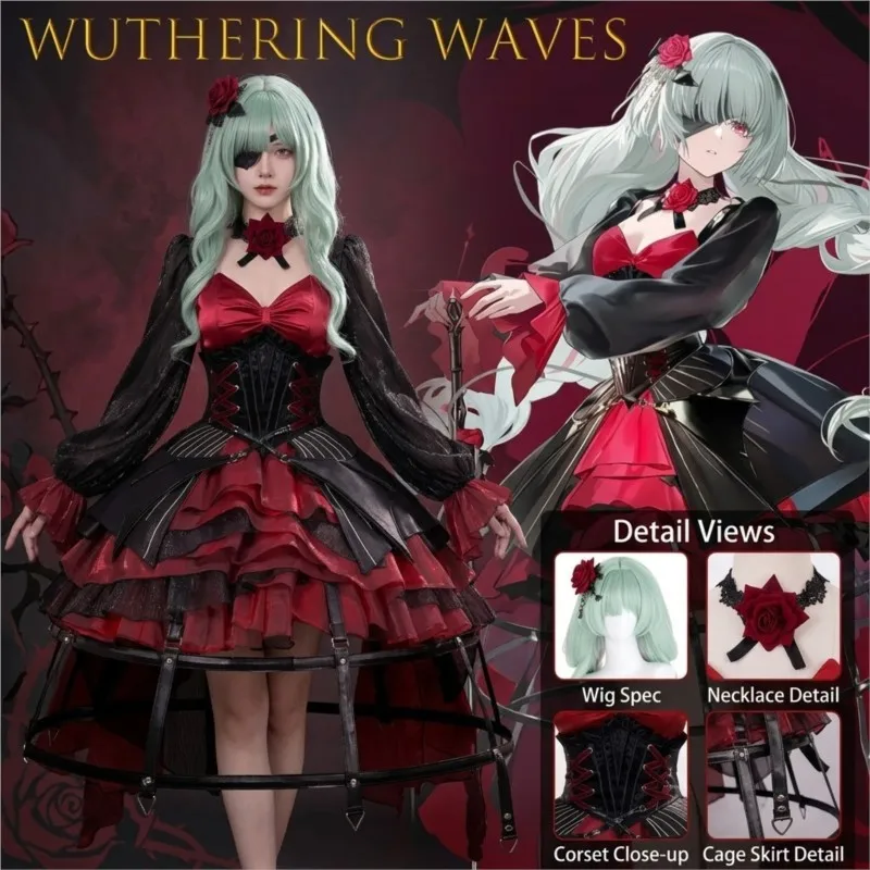 

Red Black Dress Phrolova Cosplay Costume Halloween Christmas Role Playing Women Dress Game Wuthering Waves Gothic Lolita Party