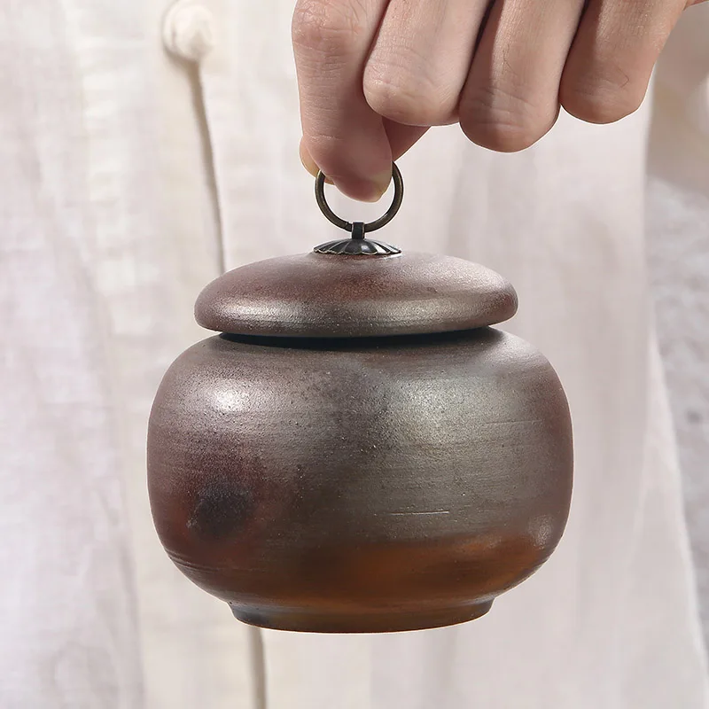 Boutique Firewood Stoneware Antique Sealed Tea Pot Jar Pu'er Travel Carrying Small Porcelain Cans